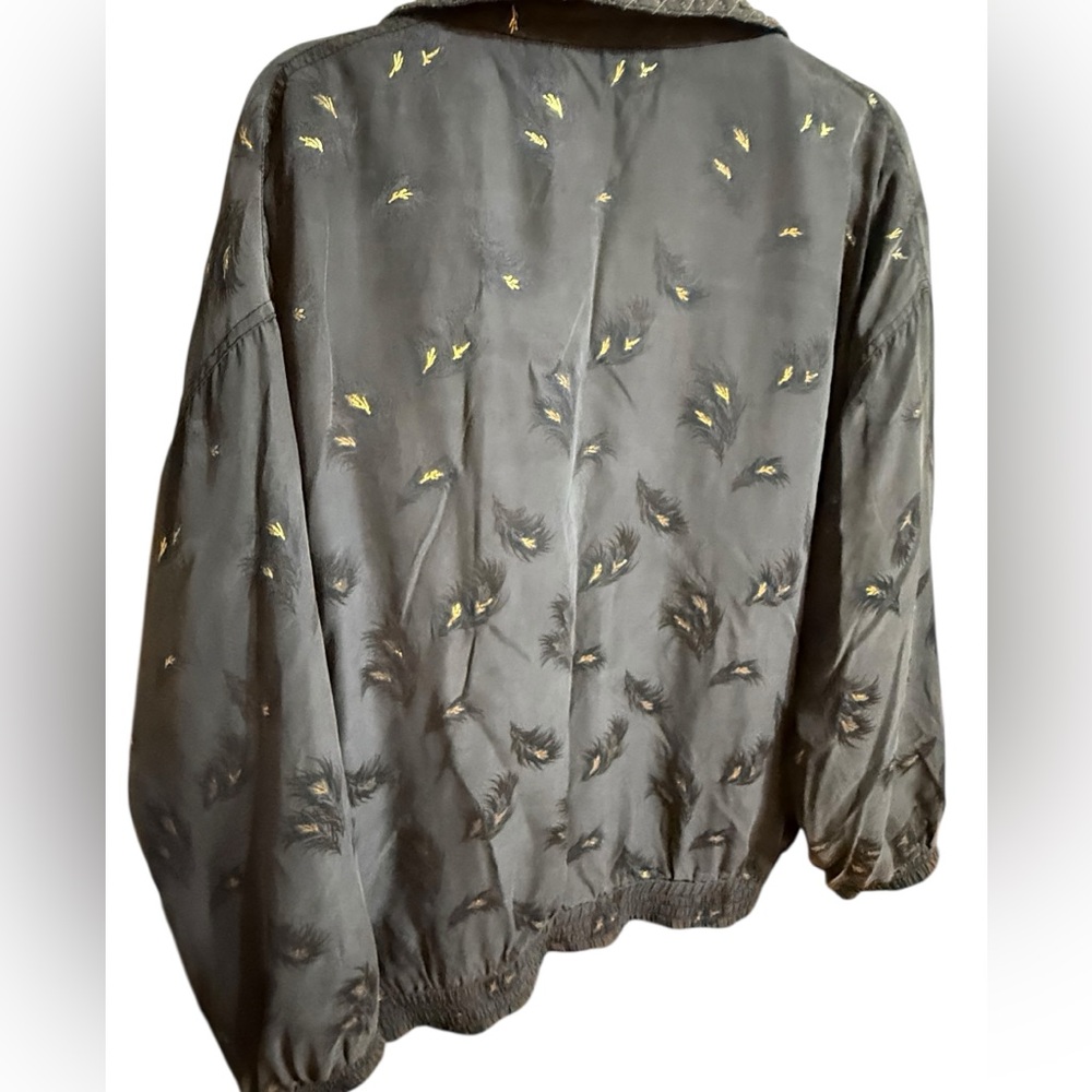 Vintage Mureli 100% Silk Feather-Print Jacket Black Bomber Style ’80s/’90s Sz L - Picture 10 of 15